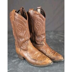 Vintage Tony Lama Boots Womens 6 Smooth Ostrich‎ Leather Western Brown Made USA